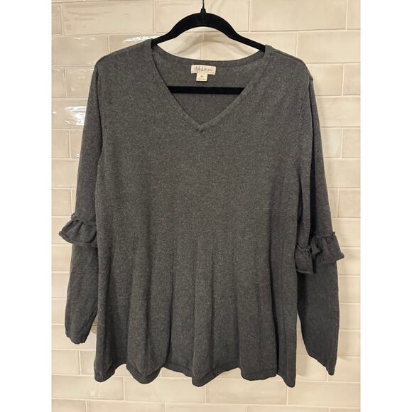 Style & Co Gray Pullover Sweater V Neck Ruffle Long Sleeves Plus SIze 3X - Picture 2 of 6